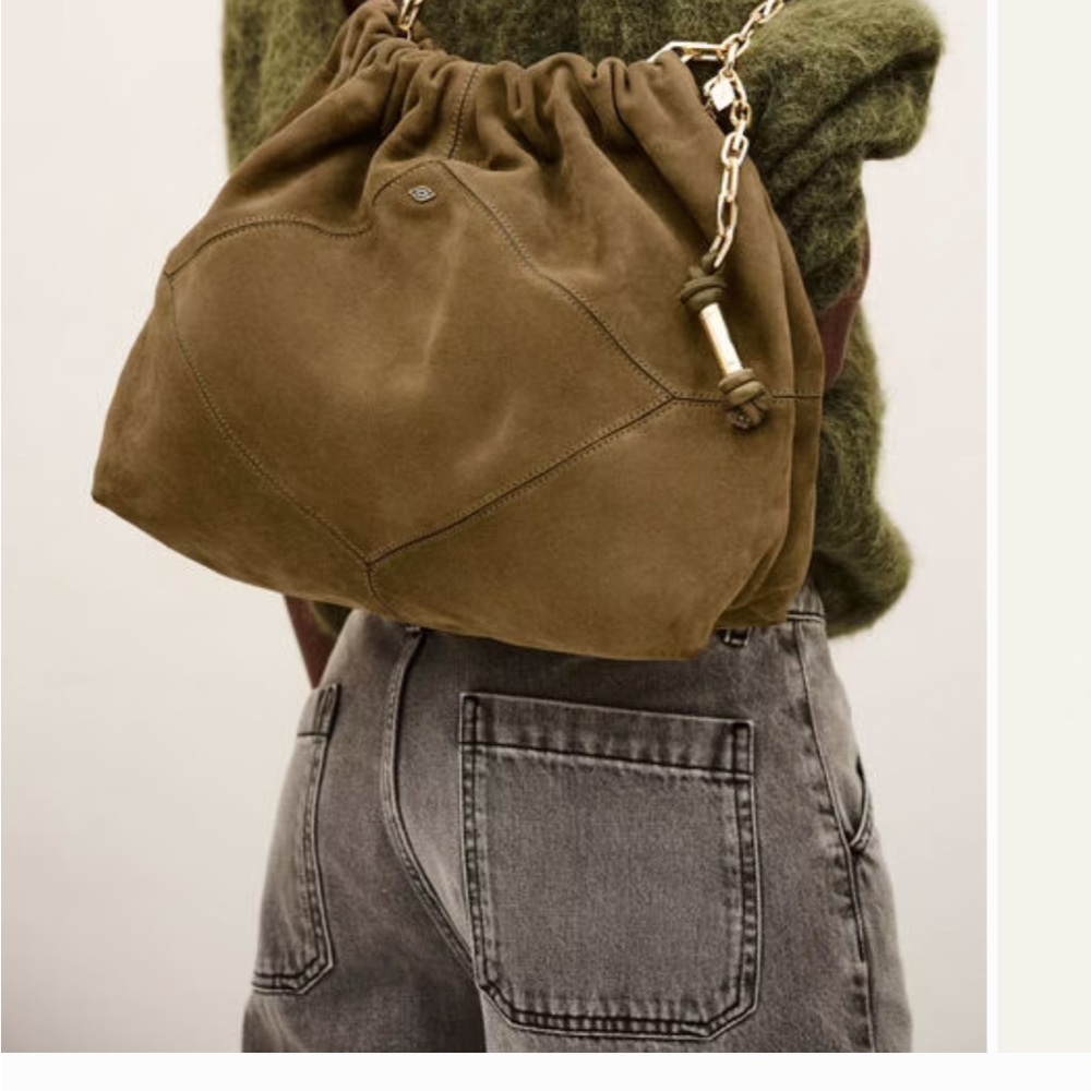 ba&sh - June Tote Tan Olive Suede Shoulder Bag